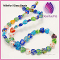 Bead,millefiori glass,multicolored 8x8x4mm flat heart